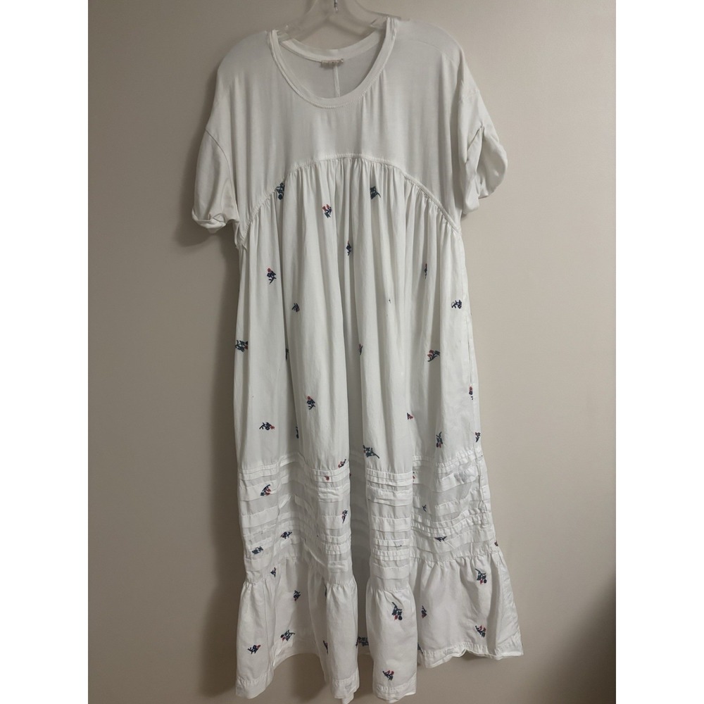 Pilcro Short Sleeve White Embroidered T-Shirt Maxi/Midi Dress S Anthropologie - Picture 4 of 16
